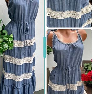 Vtg Ethnic Long Crochet Sun Dress Guatemala Floor Length Mexican sz M.